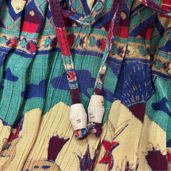 Vintage Bohemian Multicolor Maxi Dress Safari Print Size Medium Petite - Picture 9 of 13